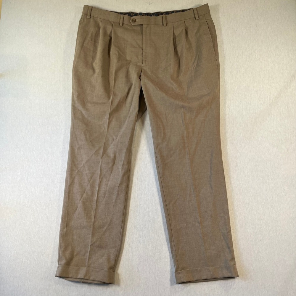 Lauren Ralph Lauren Mens 40x30 Pleated Cuffed Dress Pants Tan Brown Stretch